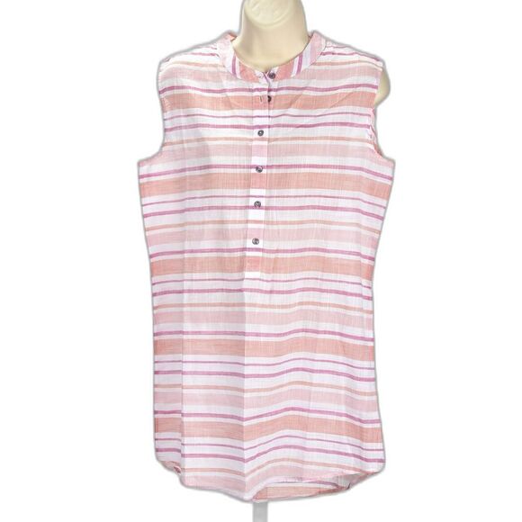 Fresh Produce Tops - Fresh Produce Striped Sleeveless Cotton Henley Blouse Size XS